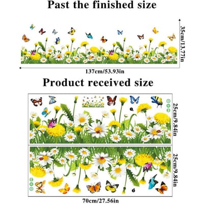 DIY Vlinder Madeliefje Bloemen Gras Onkruid Muurstickers Vinyl Muurschildering Decals Huisdecoratie Verwijderbare Taille Plint Stickers geel