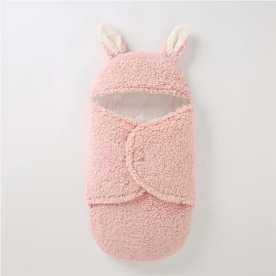 Zachte Newborn Wikkeldeken – 0-6 maanden – Fluffy Sherpa – Ademende Katoenen Voering – Warm & Veilig – Schattig Design – Machinewasbaar – Roze