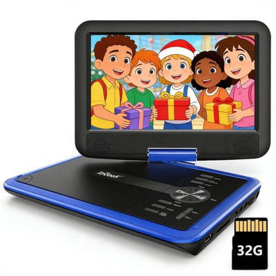 ieGeek Draagbare DVD Speler Auto - 11.5 Inch - 9,5 Inch Oogbeschermend Scherm - mit 32GB Karrt - TV/USB/SD - Draaibaar Scherm - 5 Uur Oplaadbare Batterij - voor Kinderen en in de Auto - Blauw