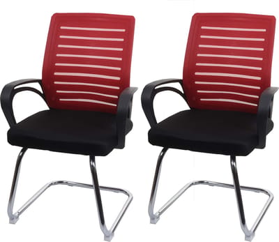 Set van 2 conferentiestoelen MCW-K51, bezoekersstoel sledemodel, 150 kg draagvermogen stof/textiel ~ rood