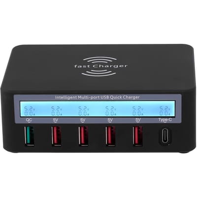 Slim oplaadstation met 6 poorten LCD USB-oplaadstation Draadloze oplader van universeel Black&EU