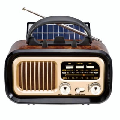 Unyqoos® Draagbare vintage retro radio met Bluetooth en zonne-energie opties