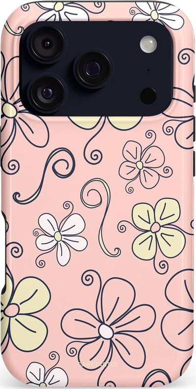 Casetastic hoesje geschikt voor Apple iPhone 17 Pro - MagSafe - Dubbellaagse bescherming - Pastel Perzik Doodle Peach Bloemen - Fashion Case - Zand Zilver Lichtroze
