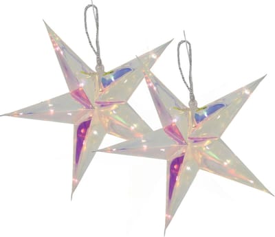 Svenska Living Verlichte kerststerren - 2x - zilver iriserend- 26 cm - op batterij