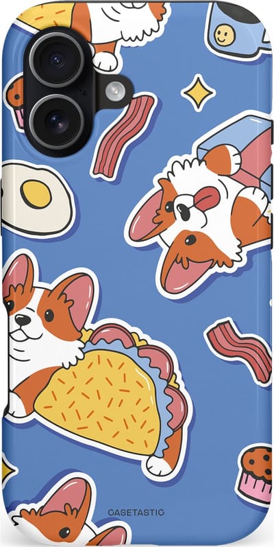 Casetastic hoesje geschikt voor Apple iPhone 17 - MagSafe - Dubbellaagse bescherming - Corgi en Snacks - Fashion Case - Lavendel Lichtgrijs Terracotta Taupe