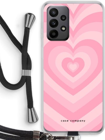 Case Company® - Hoesje met koord geschikt voor Samsung Galaxy A23 hoesje met Koord - Hart Roos - Telefoonhoesje met Zwart Koord - Bescherming aan alle Kanten en Over de Schermrand