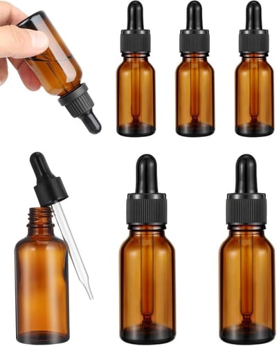 Set van 6 Pipetflessen met Druppelaar - Donkerbruine Glazen Fles voor Essentiële Olie, Laboratorium en Cosmetica (5ml / 10ml)