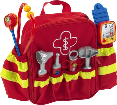 Klein Toys reddingsrugzak - incl. speelgoedinstrumenten met geluidseffecten - verstelbare riemen - rood geel