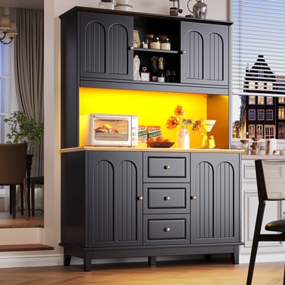 MODENUIT Hoge Kast - LED-Verlichting Met App En USB - Voor Woonkamer En Keuken - MDF - 120x40x180 Cm - Zwart
