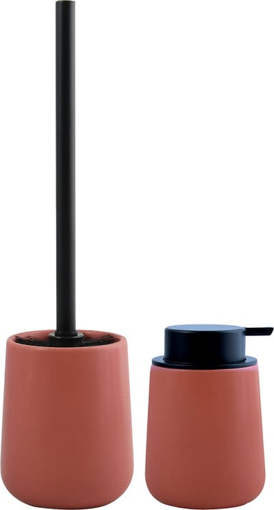 MSV Toiletborstel in houder/zeeppompje - badkamer set Malmo - keramiek - terracotta