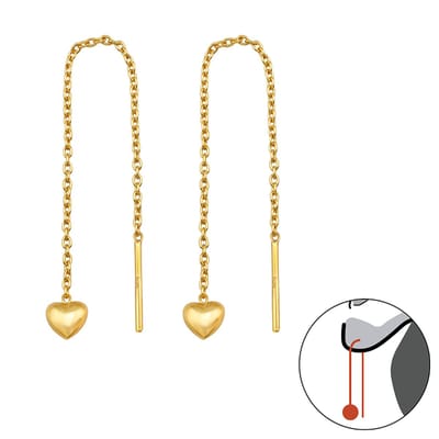 Zilver doortrek oorbellen Thread through hartje gold plated | pull through oorbellen | oorketting | Zilverana | Sterling 925 Silver (Echt zilver) | zilveren oorbellen dames