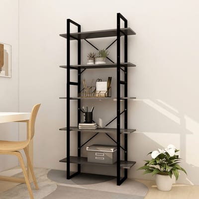 vidaXL - Boekenkast - met - 5 - schappen - 80x30x175 - cm - grenenhout - grijs