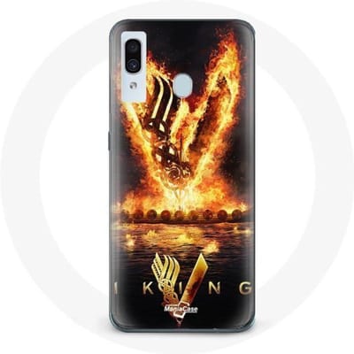 Case voor Samsung Galaxy A40 Vikings Series Seizoen 6 logo V Sword of Fire Zwarte achtergrond