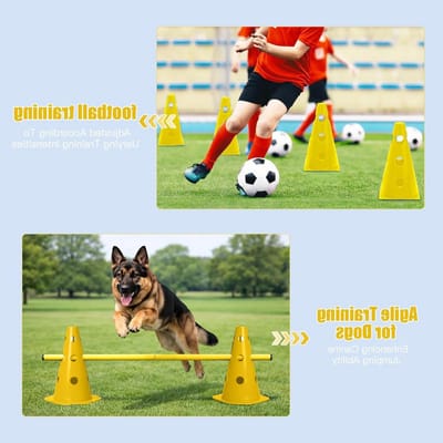 10 Kegels en 5 Stangen, In Hoogte Verstelbare Agility Obstakels voor Hondensport en Voetbaltraining, Ideale Trainingsset voor Kinderen, Honden en Paarden, 23 cm Hoog, Veelzijdige Sportaccessoires voor Buitenactiviteiten