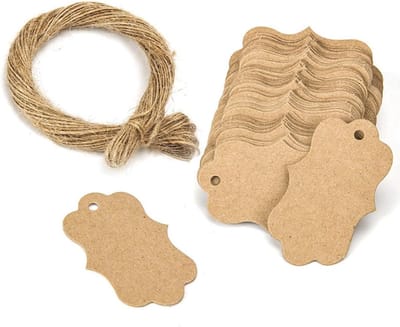100 vellen cadeauhangers, beschrijfbaar, papier met koord, perfect voor huwelijksgeschenken, kraftpapier, uitwisseling van feestelijke geschenken (bruin)