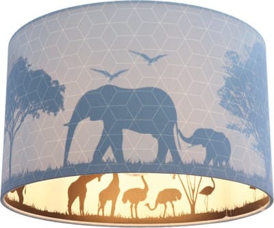 Olucia - SAFARI - Kinder Slaapkamer Plafondlamp - Blauw - Geschikt voor Tienerkamer/Babykamer/Kinderkamer - Vorm: Cilinder
