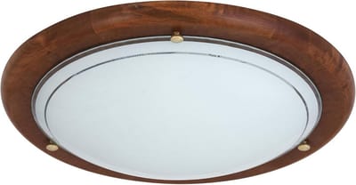 Plafond- en wandlamp rond Ø 30cm van gesatineerd glas en echt hout, E27 fitting, donkere afwerking, geschikt voor LED en gloeilampen - voor woonkamer, slaapkamer, keuken en hal