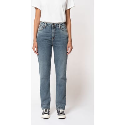 Nudie Jeans Lofty Lo Light Stone Mid Blue Maat: W24L30 | Straight Jeans Outlet | Dames | Blauw