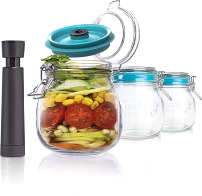 Airtender Vacuüm (500 ML) Weckpotten | Voordeelset van 3 stuks | 3x Weckpot | 3x Vacuümdeksel | 1x Vacuümpomp | Met vacuüm tot 5x langer vers! | O.a. voor koffie, koekjes, groente, fruit ... | Meal-preppen of Sneller inmaken | Made in Holland