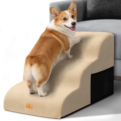Dailygoods- Hondentrap 3 treden - Antislip Huisdierenladder - Kattentrap - Wasbare Hoes - 40 cm Hoog - Ideaal voor Honden