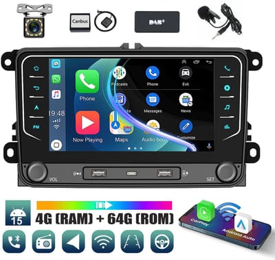 ESSGOO Autoradio met bluetooth Geschikt Voor VW Golf 5 6 Passat Skoda Fabia TIguan Touran Polo EOS Jetta - Android 15 - 4+64 GB - Navigatiesysteem - Wifi & FM - 7 inch HD touchscreen - Achteruitrijcamera - DAB - Microfoon