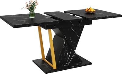 Uittrekbare Eettafel - Verstelbare Tafel - Ruimte Besparen - Verborgen Uitschuifblad - 110-140x80cm - Zwart