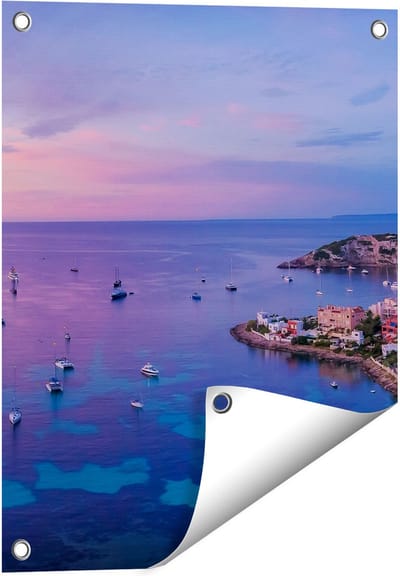Gards Tuinposter Ibiza met Boten op het Water bij Zonsopgang - 40x50 cm - Tuindoek - Tuindecoratie - Wanddecoratie buiten - Tuinschilderij
