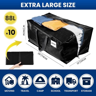 Extra Grote Verhuiszakken met Rits, Stevige Handgrepen, 88 Liter, 130 Pond Draagvermogen - Alternatief voor Dozen (4-Pack)