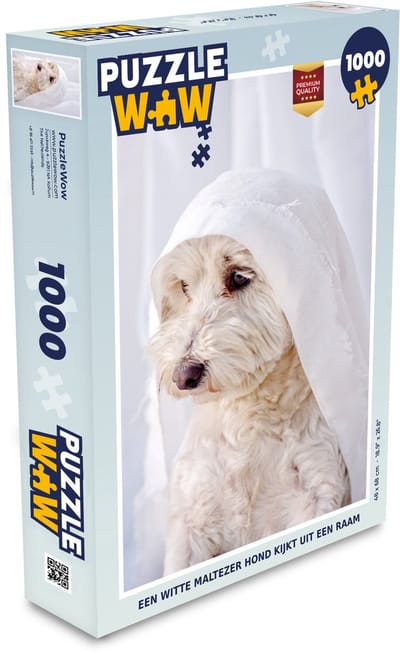Puzzel Een witte Maltezer hond kijkt uit een raam - Legpuzzel - Puzzel 1000 stukjes volwassenen