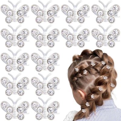 15x Mini Vlinder Haarspeldjes Zilver met Strass - Kleine Schattige Klemmetjes voor Dames