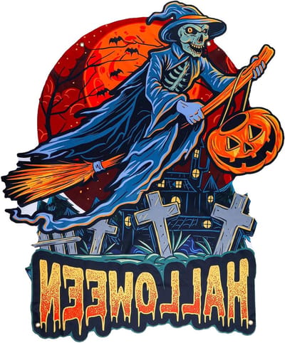 Allecto Plus - Halloween Autodecoraties voor Trunk or Treat - Garagedeurdecoraties - Autoboog - Garagebanner - SUV Auto Huis Spookhuis Muurdecoratie - Skelet Heks