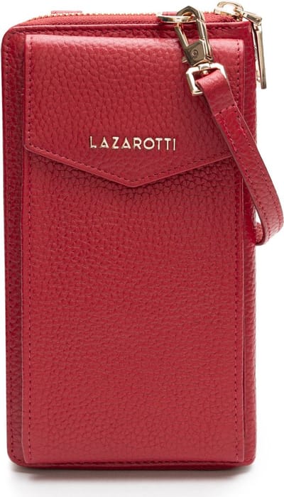 Lazarotti Leren Portemonnee Schoudertas Bologna Leather Zip Around Wallet With Phone Pocket Red 2 Rood