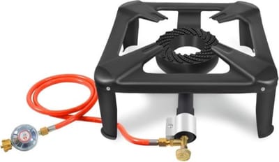Wokbrander - Kookbrander - Wok Brander – Met 1.5 Meter Slang en 50mbar drukregelaar - Propaan/Gas - Voor Buiten – 4 Potige Gaskoker - Camping Kooktoestel – Zwart