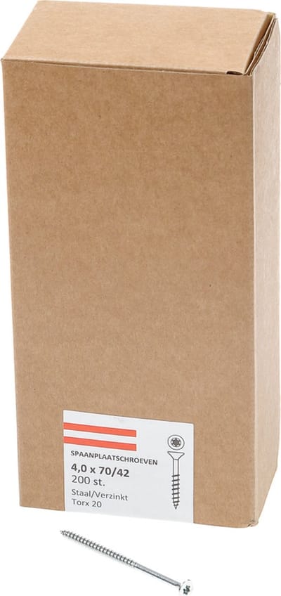 Hoenderdaal Spaanplaatschroef verzinkt platverzonken kop TX20 deeldraad 4.0X70/42 (per 200 stuks)