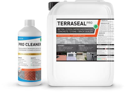 Tuintegels impregneren - Nano coating - Terras waterdicht maken - Terrasreiniger - Terraseal Pro 10L / 60m² + Groene Aanslagreiniger concentraat 1L