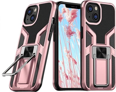 Hoesje Geschikt voor iPhone 13 hoesje – Schokbestendig Ultra Slim Soft TPU Cover met kicktand Ringhouder – Rosegoud