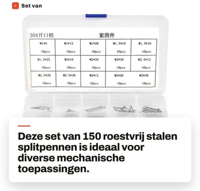 Dailygoods- Splitpen Assortiment 150 Stuks - Roestvrij Staal - M1/M2/M3 - Mechanische Bevestigingsmiddelen - Duurzaam - 15 Soorten