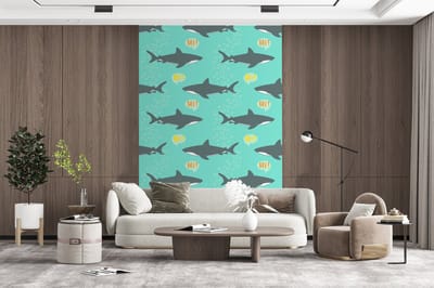 Behang - Fotobehang Patronen - Water - Haai - Jongens - Jongetje - Kind - Kids - Breedte 200 cm x hoogte 300 cm