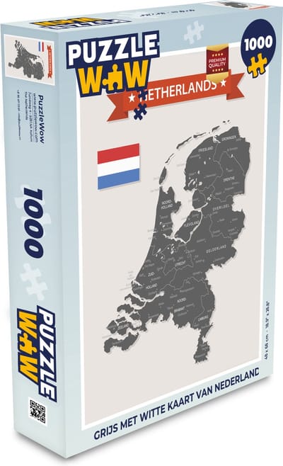 Puzzel Grijs met witte kaart van Nederland - Legpuzzel - Puzzel 1000 stukjes volwassenen