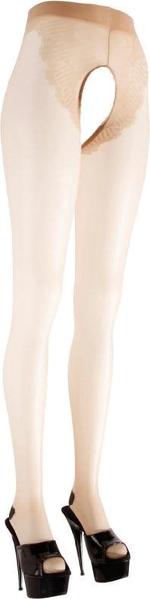 Cottelli Collection – Nude Panty met Open Kruis en Zwart Stiksel Motief – Maat S – Zwart