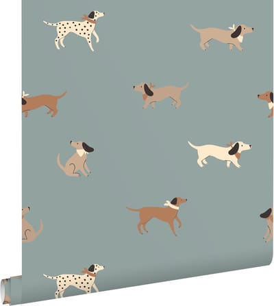ESTAhome behang honden blauw en bruin - 50 x 900 cm - 131381
