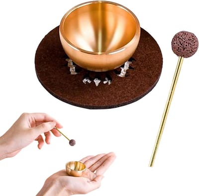 Meditatie Kom Set - Zingende Kom - Ontspanning Bevorderen - Handgemaakte Hamerslag - 9 x 9 x 4 cm