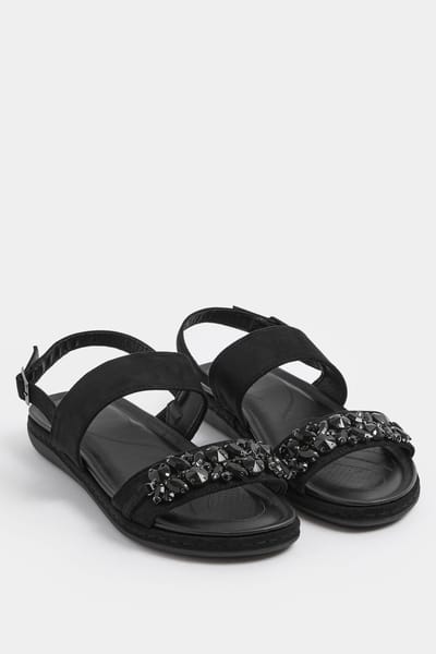 Yours Zwarte Diamante Stone Versierde Sandalen In Extra Wide Eee Fitsize 37EEE