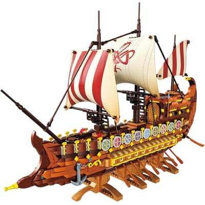 2073 STUKS Viking Langschip Bouwstenen Reusachtig Oorlogspiraatschip Model Educatief Speelgoed Vakantiecadeaus voor Kinderen beige