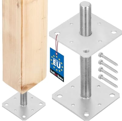 Verstelbare paaldrager 160 mm x 160 mm x 250 mm met M24 schroefdraad - verzinkt en geschikt voor betonbevestiging