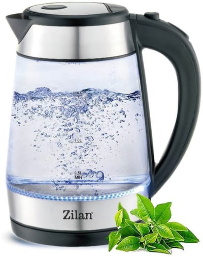 Zilan Glazen Waterkoker 1,7L – 2200W Elektrische Waterkoker met Blauw LED Licht – Borosilicaat Glas & RVS – Snoerloos 360° Draaibaar – Automatische Uitschakeling & Droogkookbeveiliging