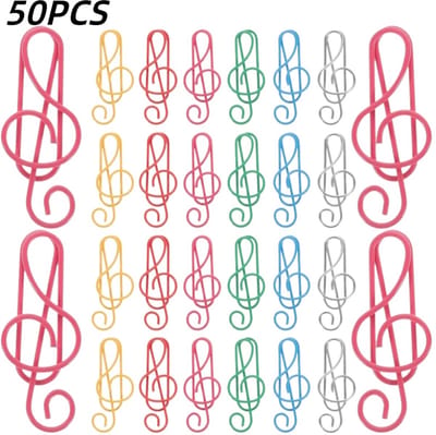 50 stuks-Paperclips - Paperclips in de vorm van een muzieknoot - Schrijfwaren - Kantoorartikelen - Geschikt voor het ordenen van bonnetjes, tickets en documenten - Kleur willekeurig - 0,7 x 4 cm
