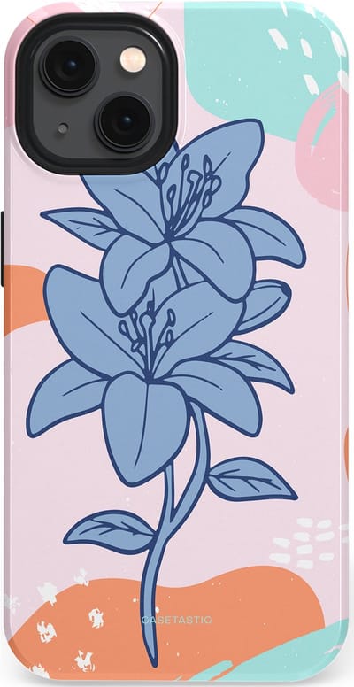 Casetastic hoesje geschikt voor Apple iPhone 13 - MagSafe - Dubbellaagse bescherming - Roze Paarse Lelie Bloemen - Fashion Case - Wit Perzik Lichtblauw Mintgroen