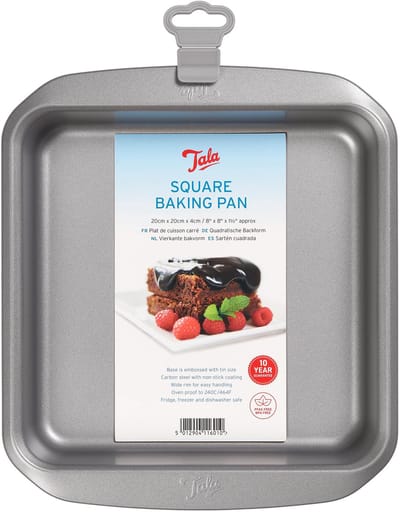 Tala Everyday – Vierkante Bakvorm – 20 x 20 cm – Carbonstaal – Met Antiaanbaklaag – Brede Handgrepen & Stapelbaar – Voor Brownies, Cake & Lasagne - Buitenmaat 25 x 25 cm