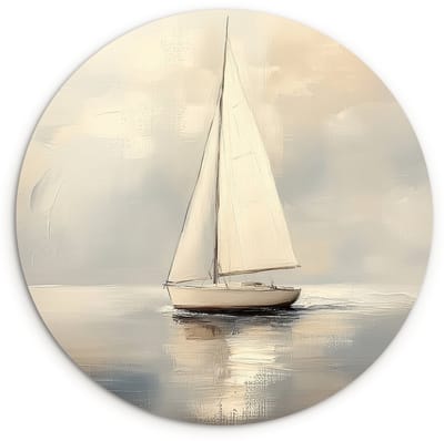 WallCircle® Wandcirkel 120x120 cm - Muurcirkel Zeilschip - Zee - Bewolkt - Muurdecoratie woonkamer - Wanddecoratie slaapkamer - Kamer decoratie accessoires - Ronde schilderijen XXL